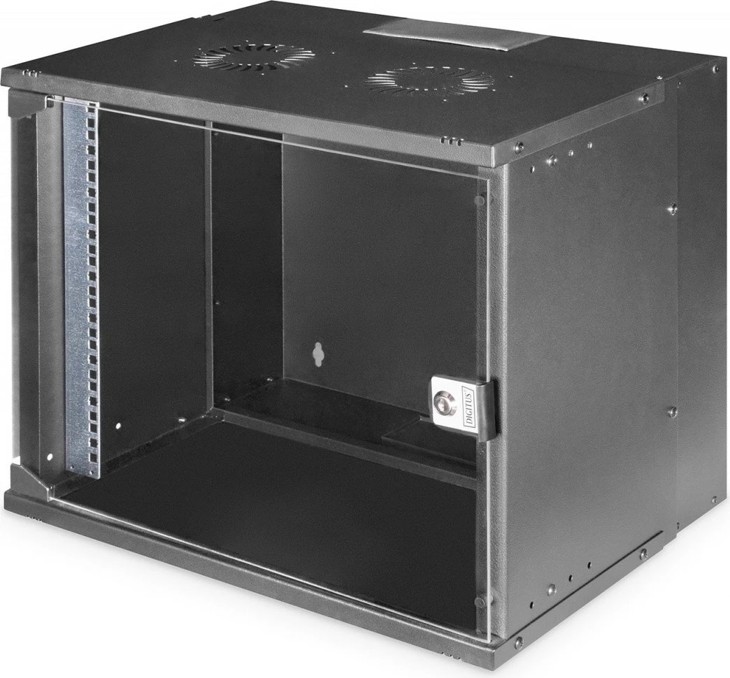 Kasë rrjeti Digitus DN-49205, 9U, 19", montim në mur, xham, e zezë
