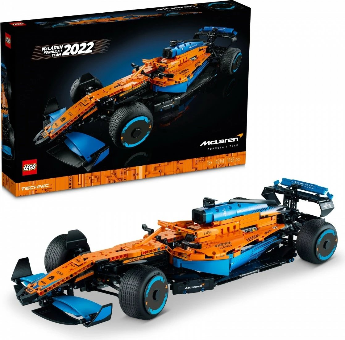 Set ndërtimi LEGO Technic McLaren Formula 1 Racing Car 42141, 1432 pjesë, portokalli/blu