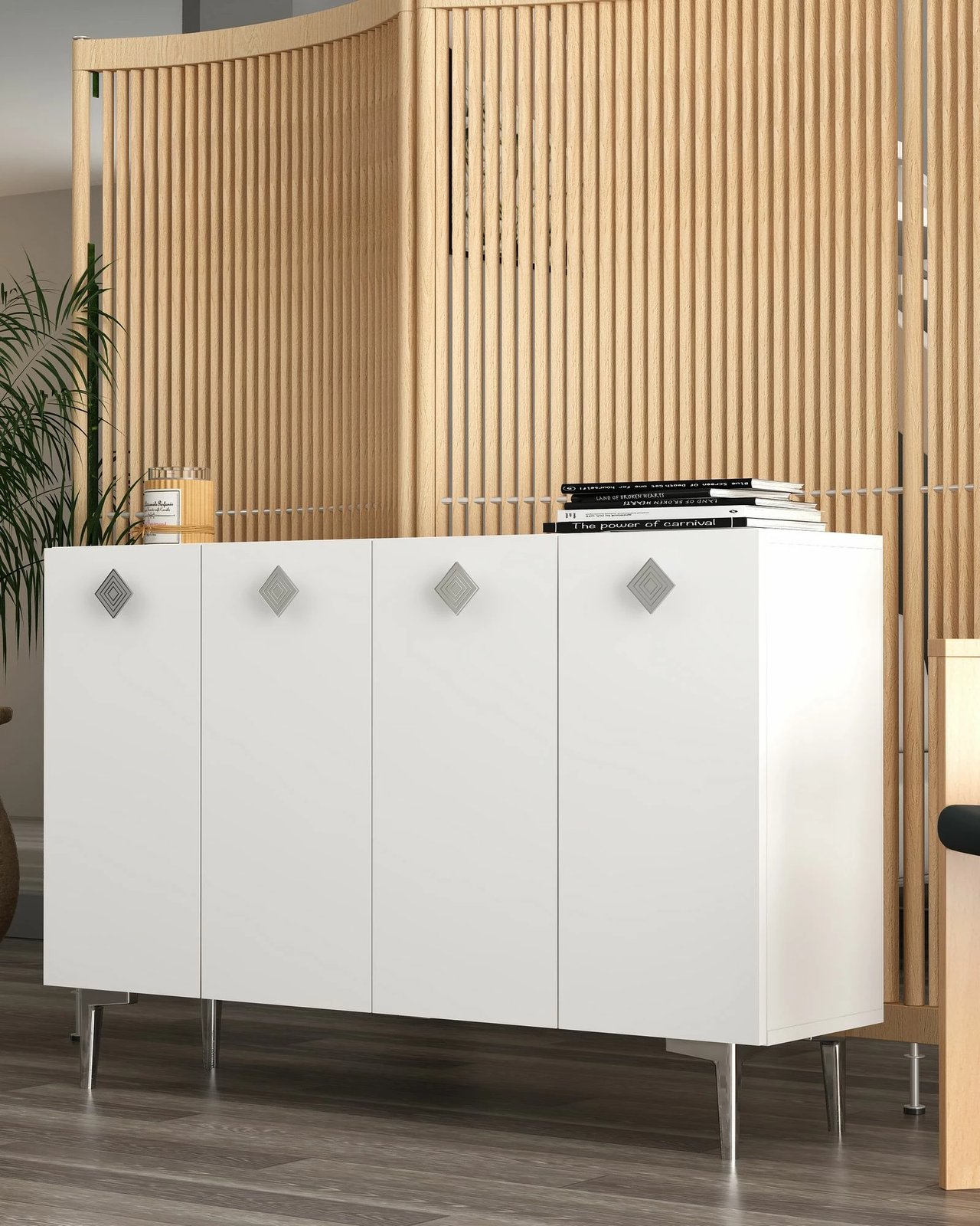 Konsol Skye Decor, e bardhë, argjend