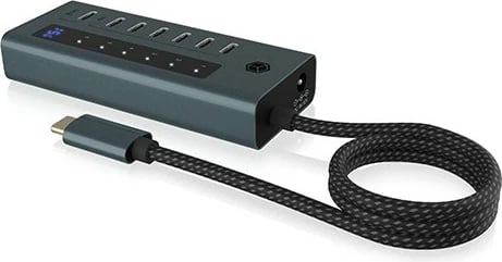Kasë IcyBox IB-HUB1457-C31, 7 porta, USB Type-C, 36 W, Gri