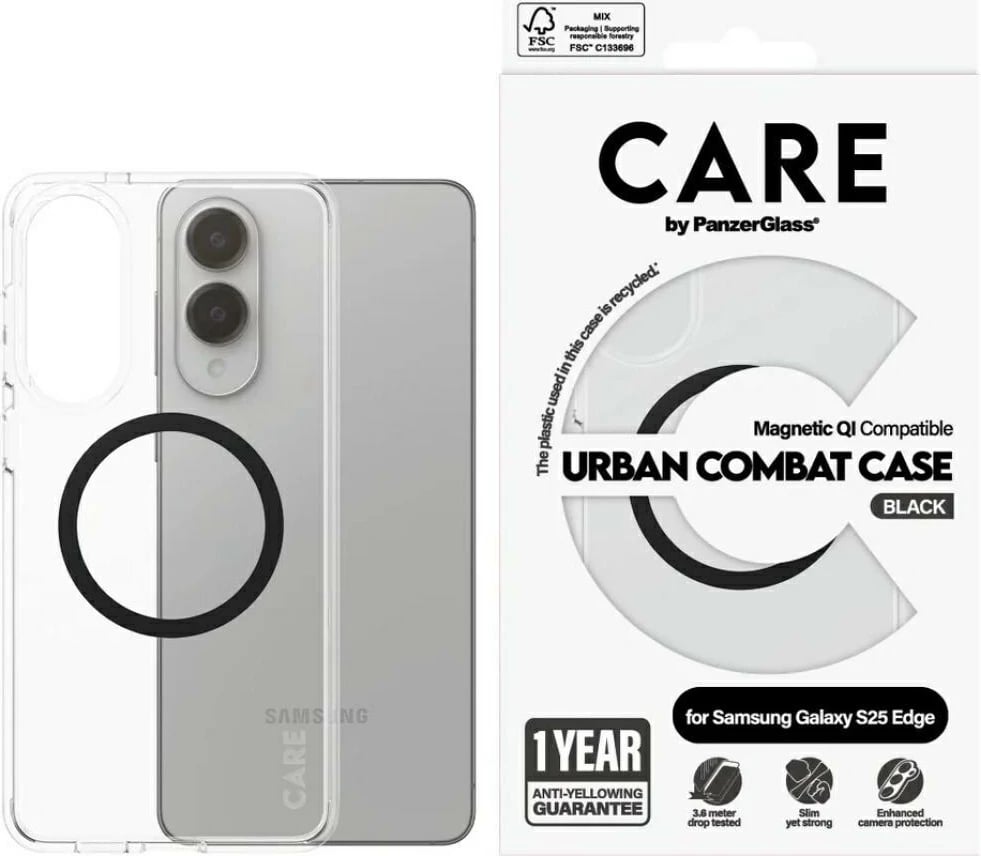 Mbështjellës PanzerGlass CARE Urban Combat për Samsung Galaxy S25 Edge, Transparent