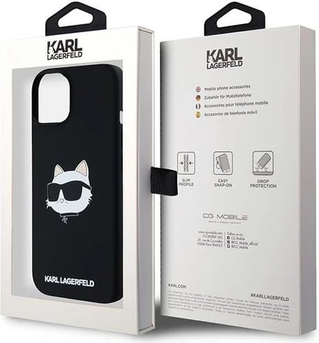 Mbështjellës Karl Lagerfeld Silicone Choupette Head MagSafe për iPhone 15/14/13, i zi