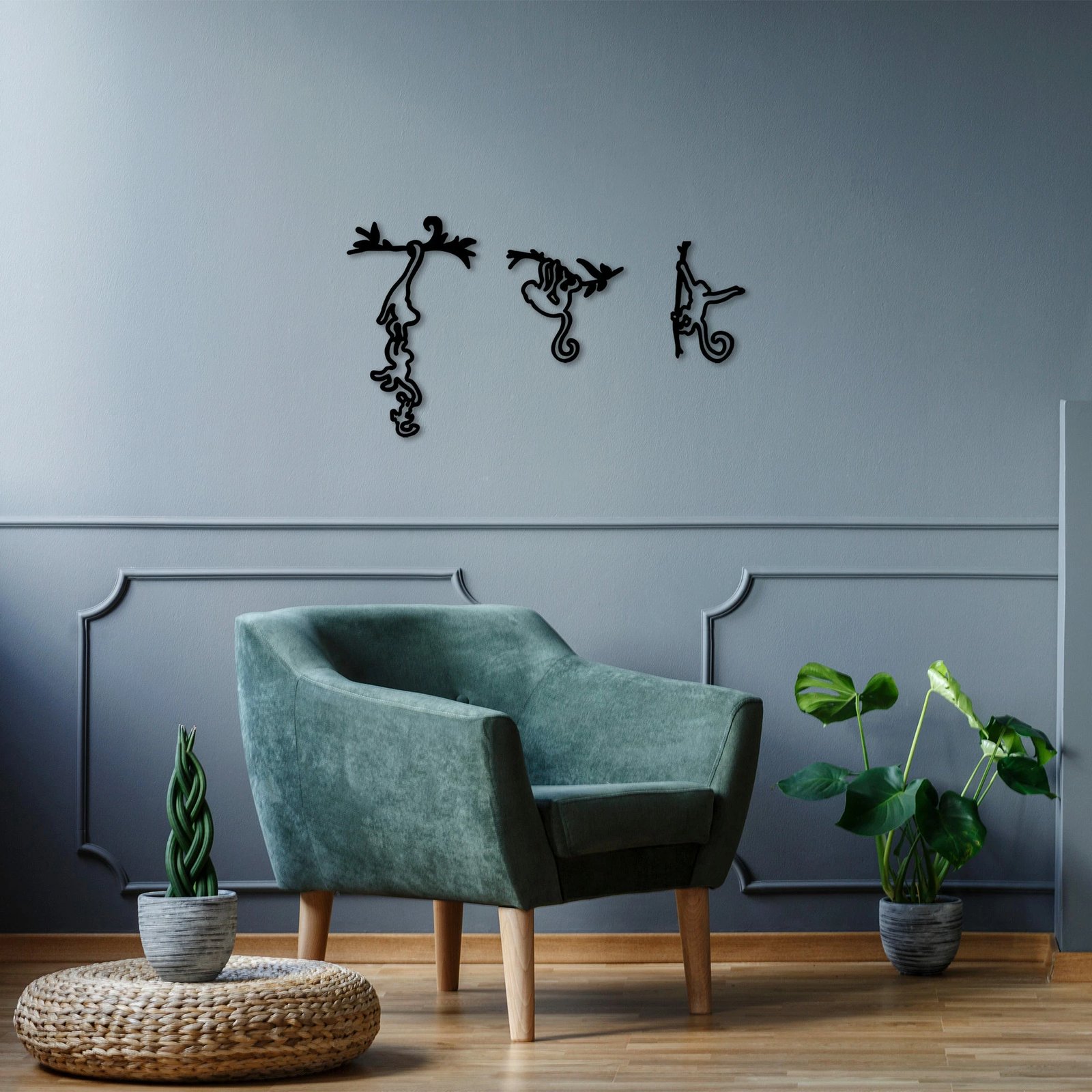 Aksesor dekorativ metalik për mur, majmunë të llastuar, Wallity - 299