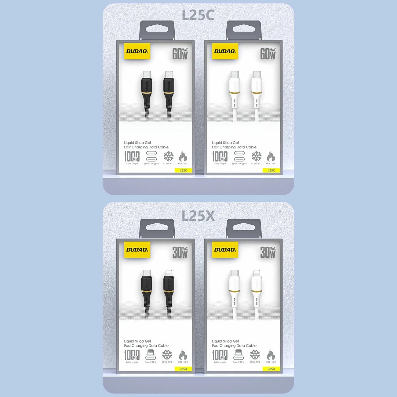 Kabllo USB-C në USB-C Dudao L25C PD 60W 1m silikon 480 Mbps, e bardhë