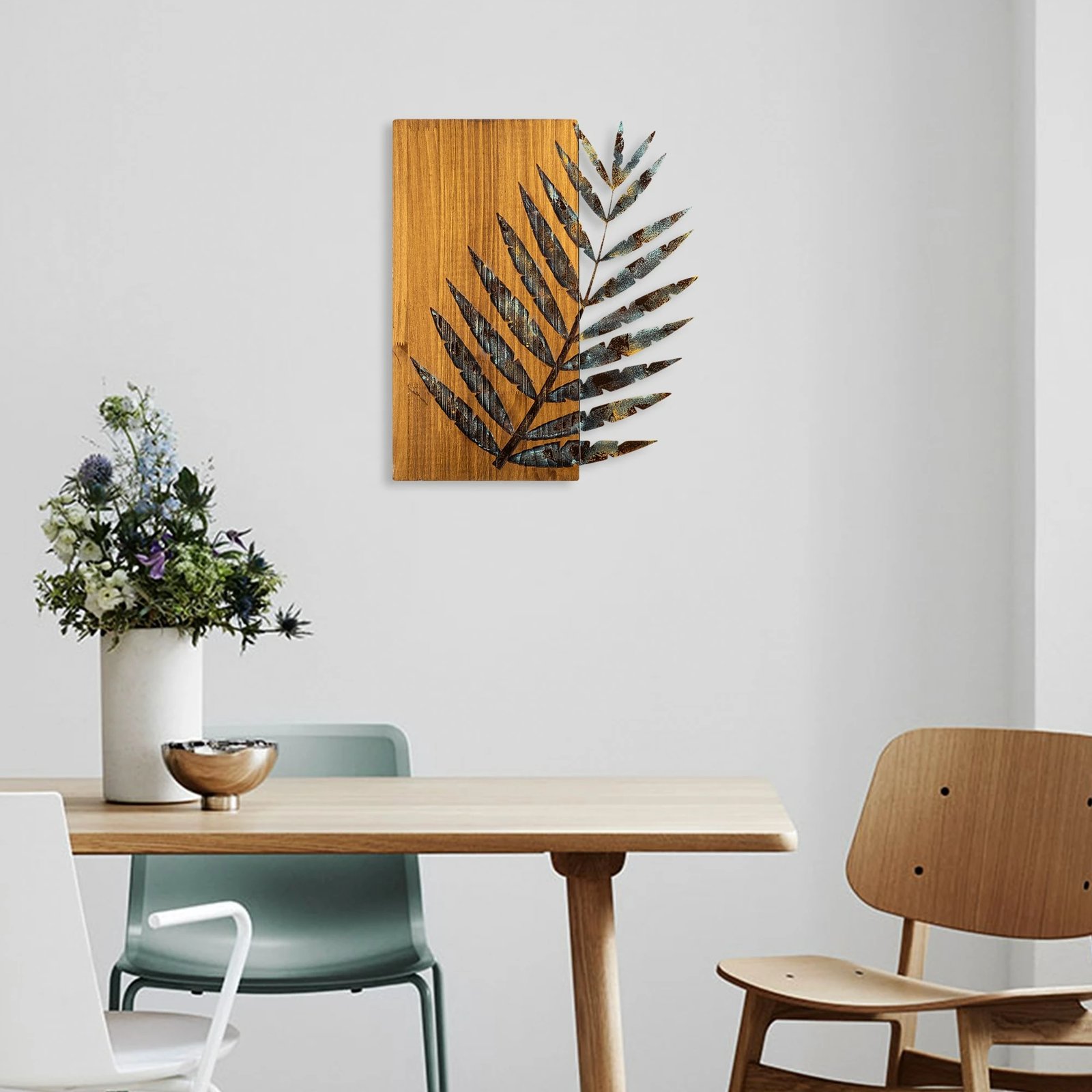 Aksesor dekorativ muri prej druri, Wallity, gjethe 3-1