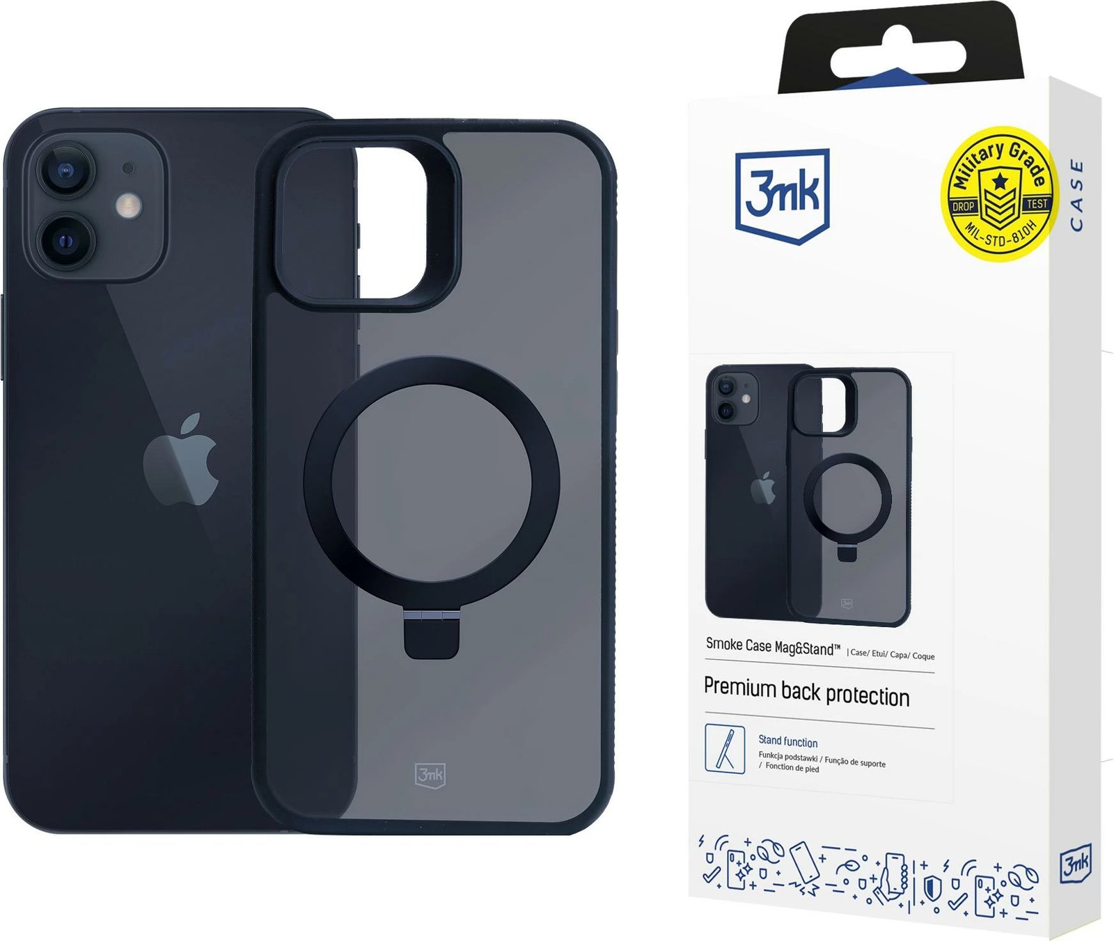 Mbështjellës 3mk Smoke Case Mag&Stand për iPhone 12/12 Pro, i zi
