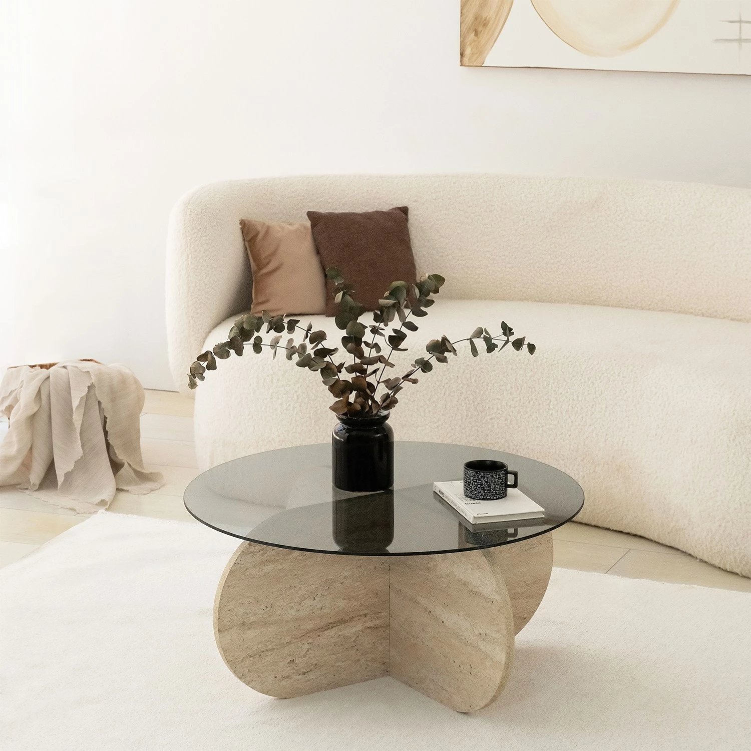 Tavolinë kafeje Hanah Home, Bubble, travertin dhe fume