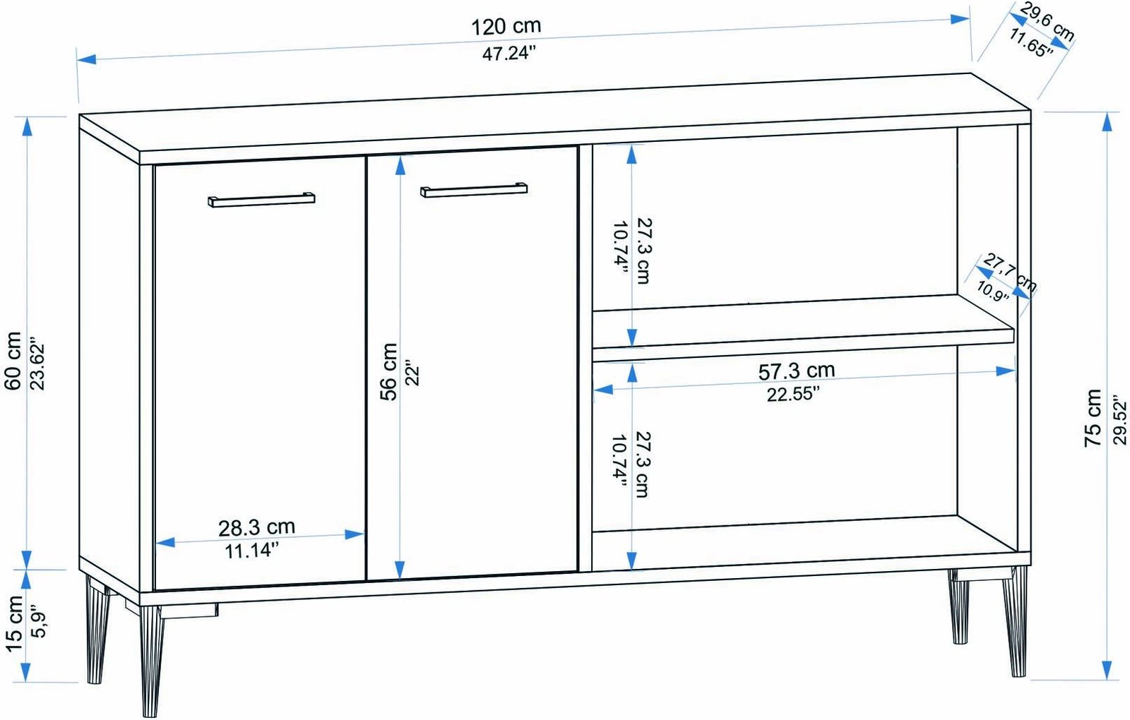 Konsolë Hanah Home, Frezya, ngjyrë lisi Sapphire Oak