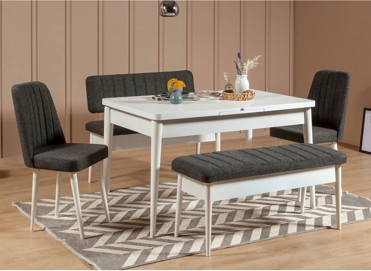 Bank Skye Decor, ngjyrë antracit dhe e bardhë, me hapësirë për ruajtje