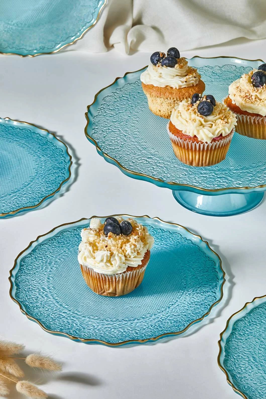 Set pjatash ëmbëlsirash (7 copë), Hermia, Goblen, ngjyrë tyrkiz