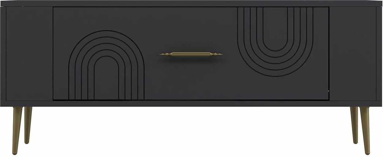 Komodë TV Skye Decor, ngjyrë antracit, detaje të arta, Retrol2