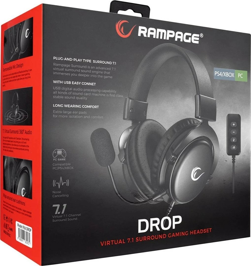 Kufje gaming Rampage R36 Drop, me kabllo, të zeza