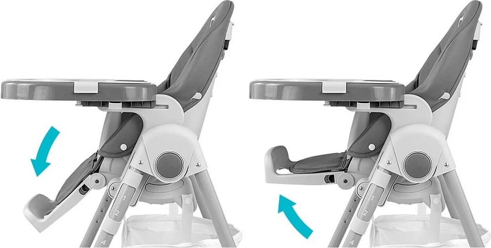 karrige e lartë për fëmijë, Milly Mally Bueno, 7 nivele lartësie, shpinore 5 pozicione, tabaka e heqshme, deri 15 kg, gri