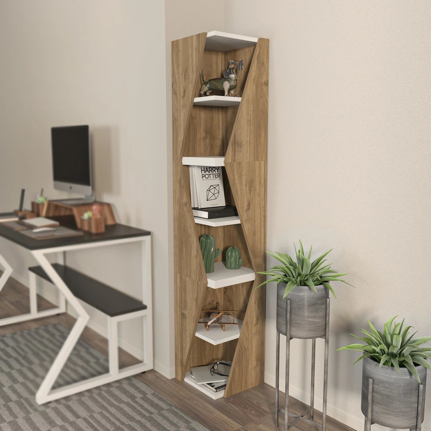 Raft librash Skye Decor, shigjetë, ngjyrë arre dhe e bardhë