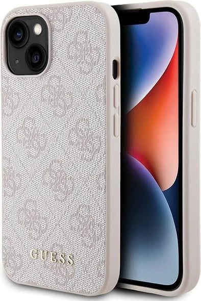 Mbështjellës Guess 4G Big Metal Logo për iPhone 15 Plus, rozë