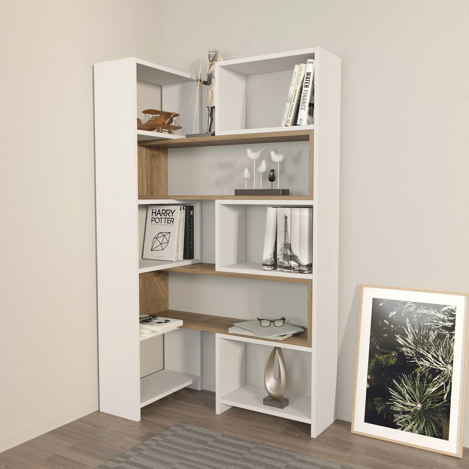 Raft librash Hanah Home, Poyraz, i bardhë dhe arre