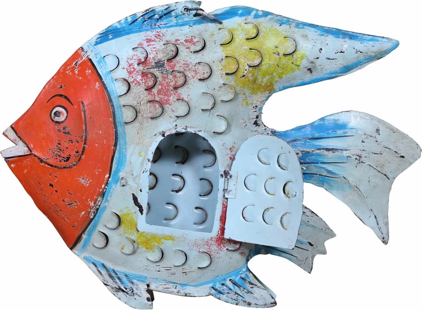 Dekor peshk metalik shumëngjyrësh, 61x8x46cm