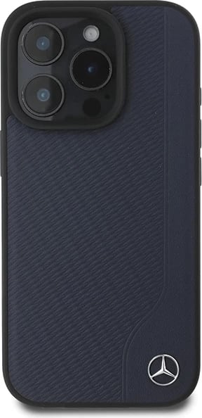 Mbështjellës Mercedes MB Wood Imitation Leather MagSafe për iPhone 16 Pro Max, Blu