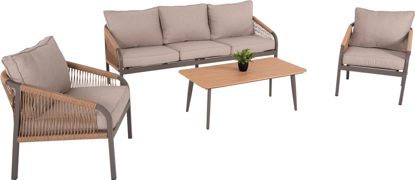 Set salloni për jashtë 4 pjesë MAERLY FH6056.04 ngjyrë shampanjë alumini-pe litar-bezh jastëkë