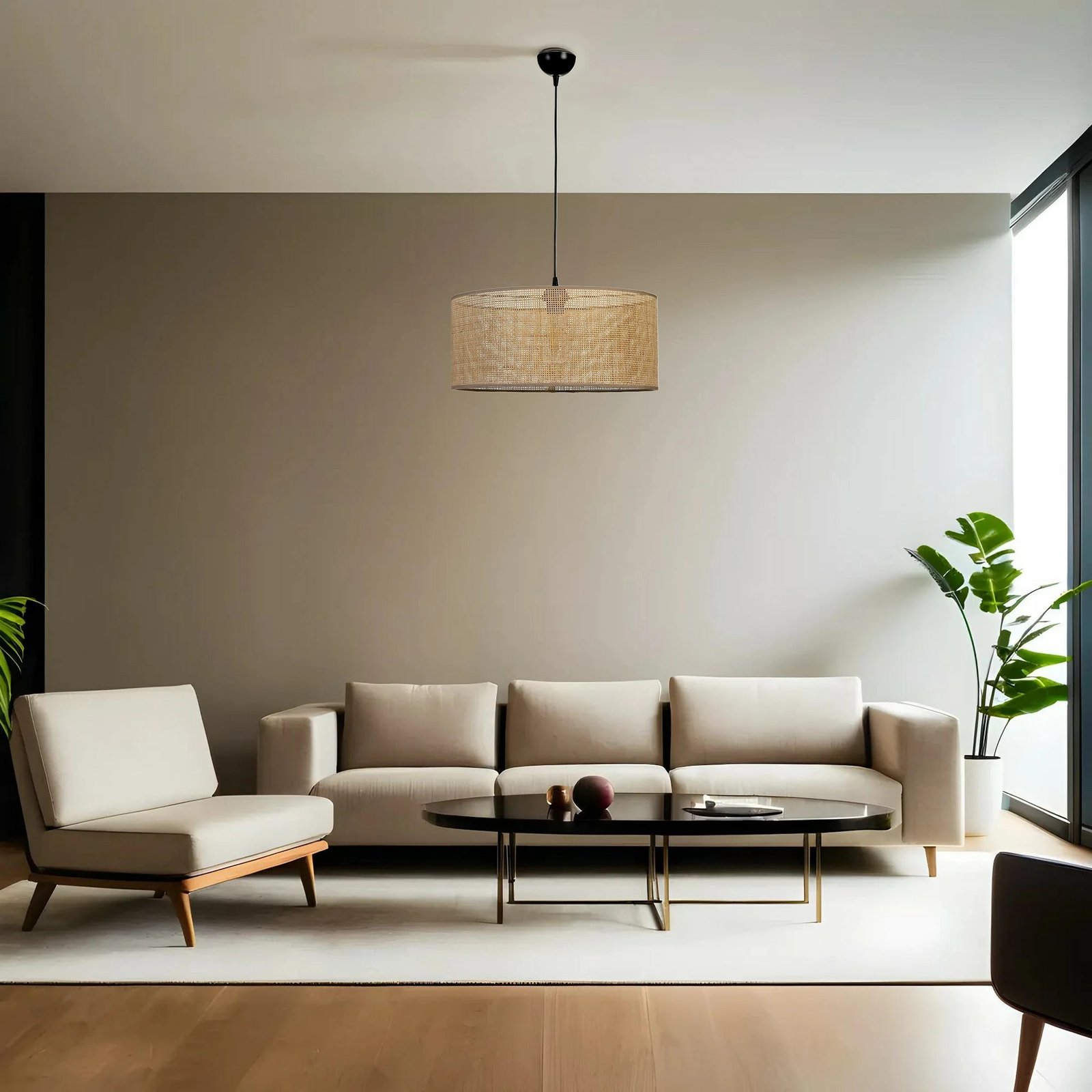 Llambë tavani Opviq, 8854-1, trup metalik, kapak bambuje, ngjyrë ari, e zezë, bezhë, 45x70cm