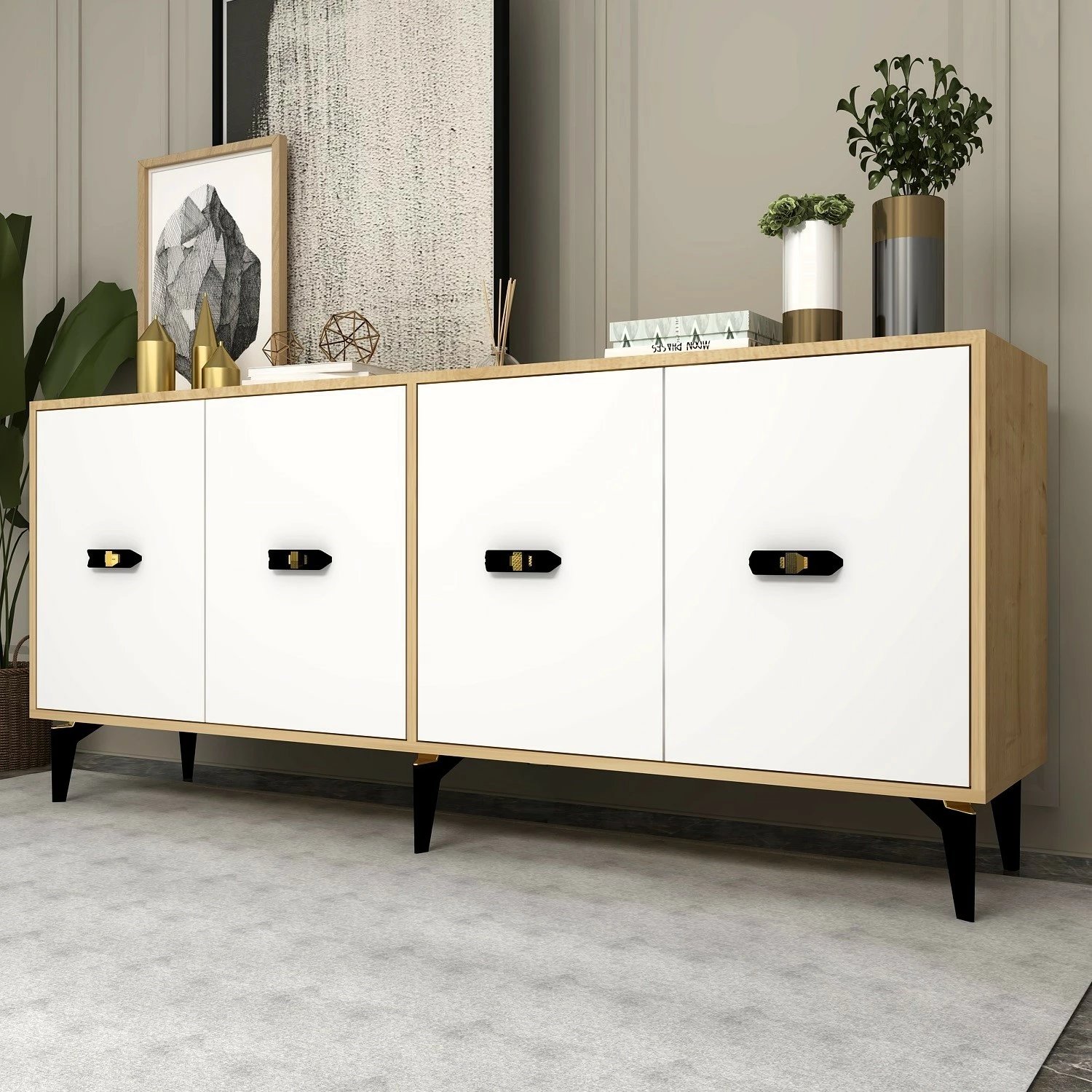 Konsol Skye Decor, ngjyrë lisi safir dhe e bardhë