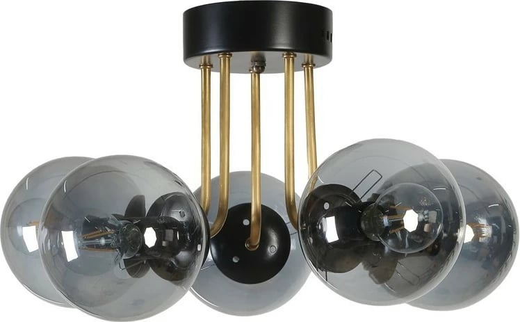 Llambë tavani Opviq Pablo, 5 drita, metal i zi, xham fume