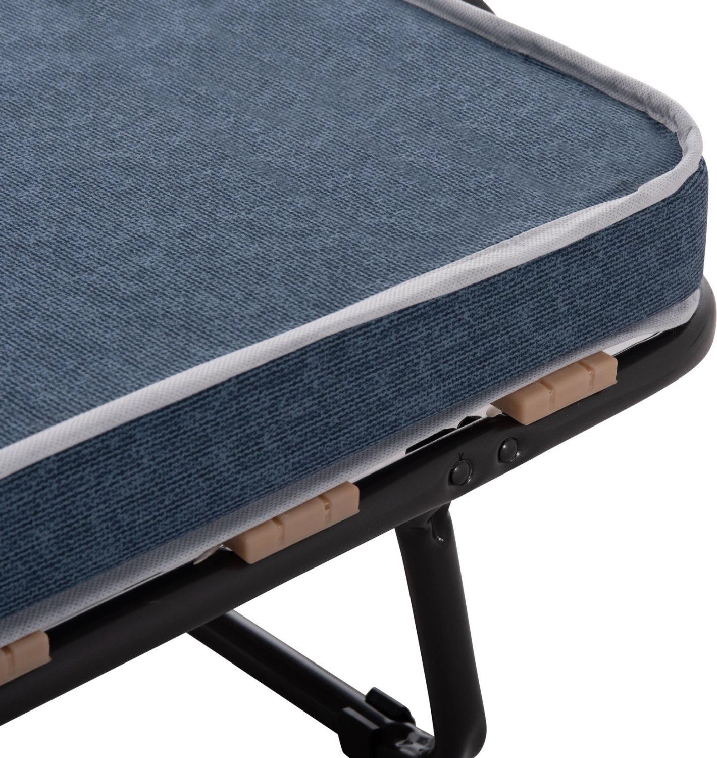 Krevat palosës metalik me rrota, dyshek 6.5cm, pamje xhinse blu, 80x183x37.5cm