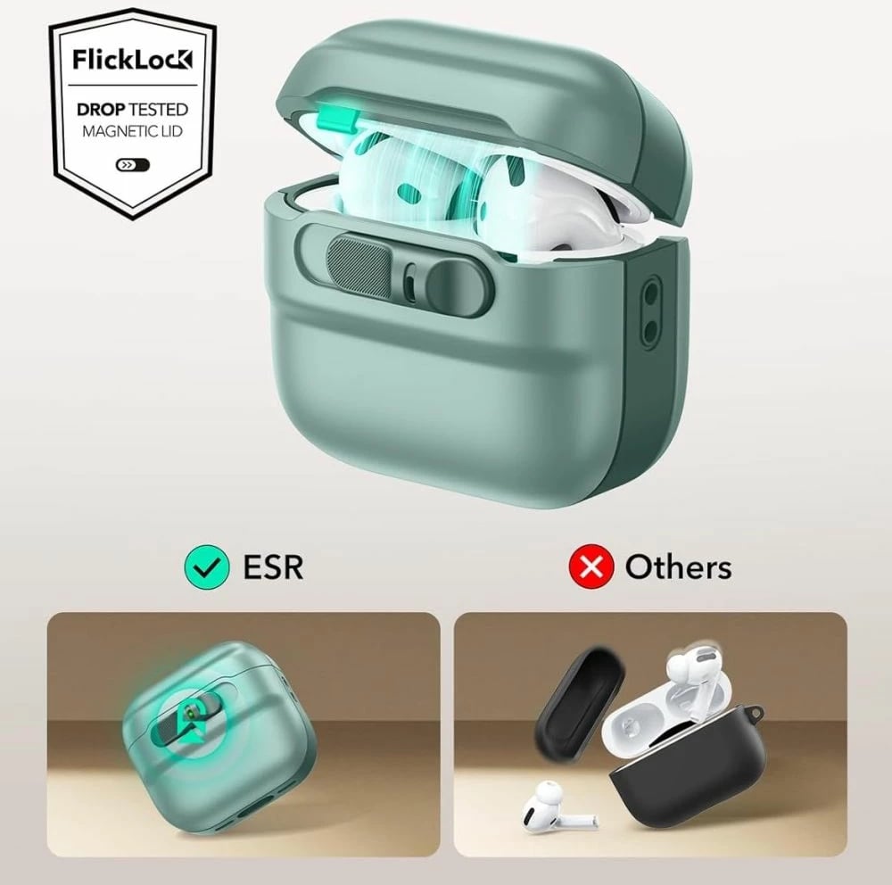 Mbështjellës ESR Pulse HaloLock MagSafe për AirPods 4, i gjelbër