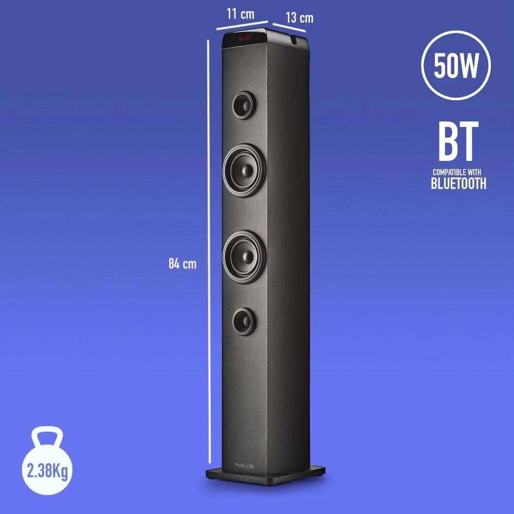 Altoparlant kullë NGS Sky Charm Pro, 50W, Bluetooth, USB, Radio FM, AUX, i zi