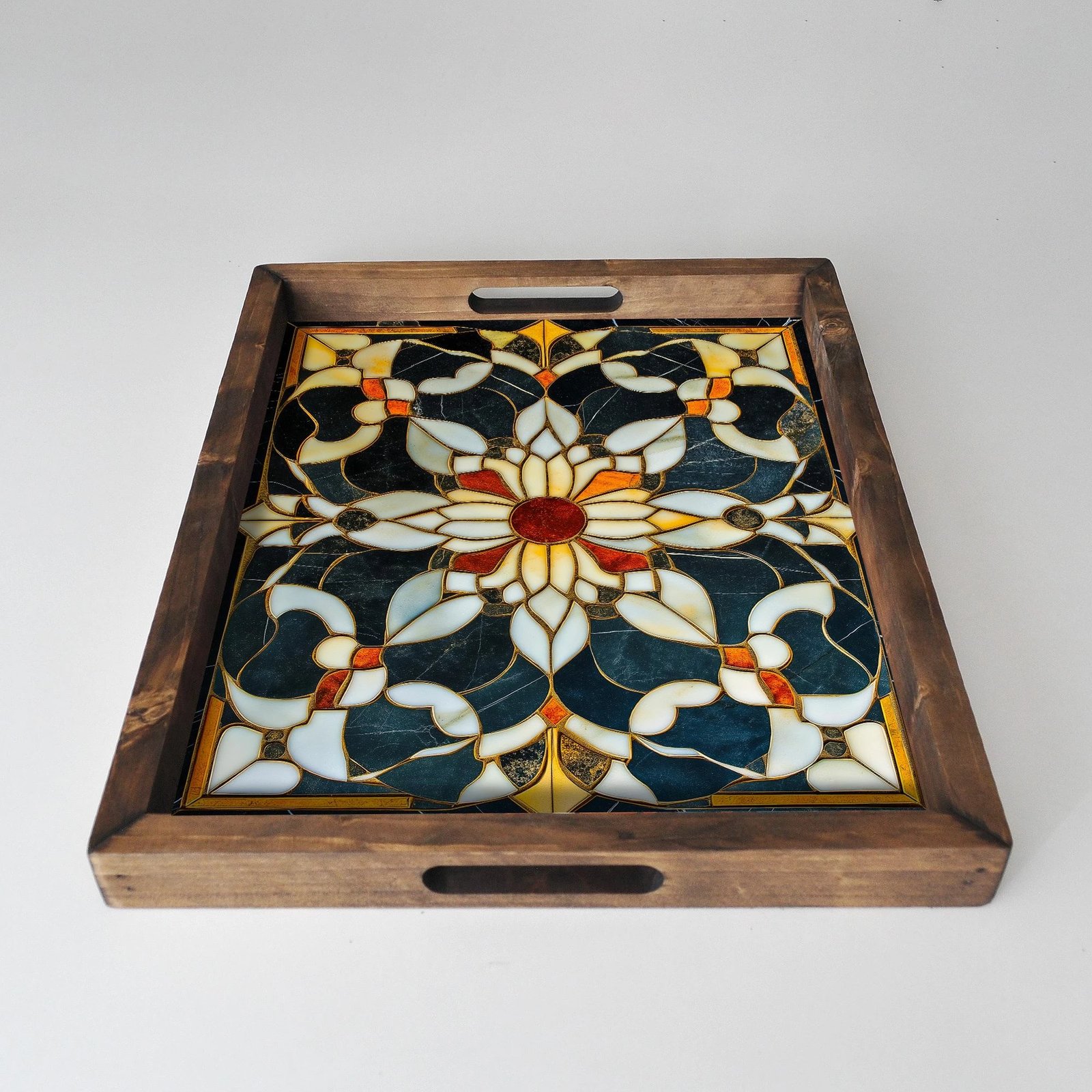 Tabaka dekorative prej druri, shumëngjyrëshe, REF001, 48x38x4cm Tabaka dekorative prej druri, shumëngjyrëshe, REF001, 48x38x4cm