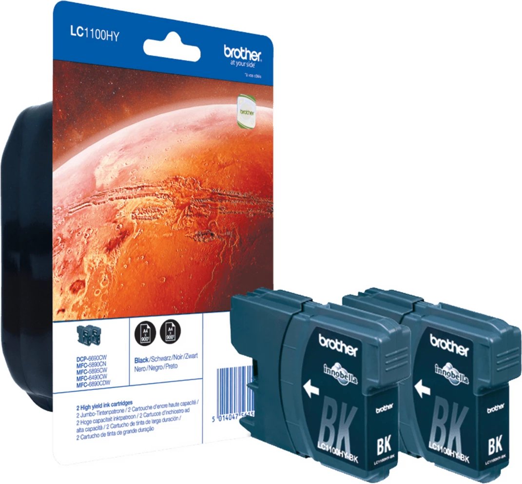 Kartush boje, Brother, LC1100HYBKBP2, High Yield XL, e zezë, paketë 2-copë