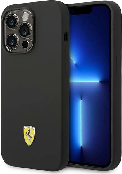 Mbështjellës Ferrari FEHCP14LSIBBK për iPhone 14 Pro 6.1", silikon, Metal Logo, zi