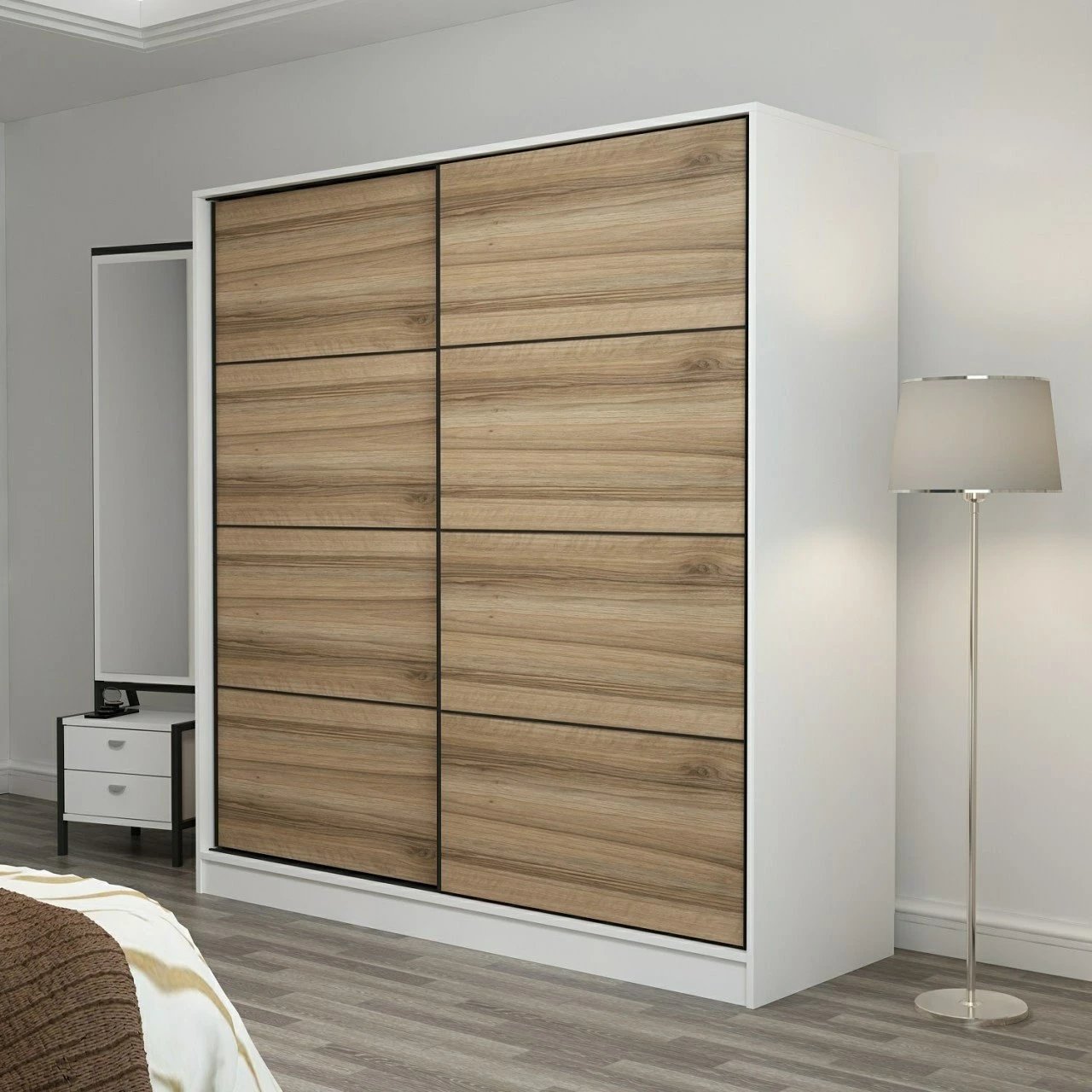 Dollap garderobe Skye Decor, bardhë-dore, 180x190x52cm, 6 pjesë