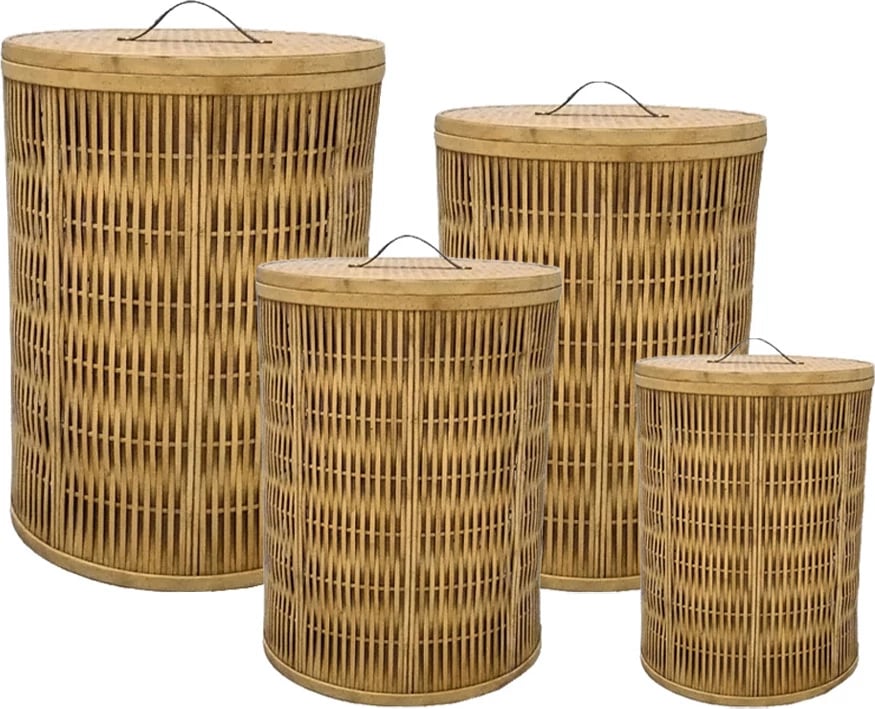 Set shporta me kapak, 4 copë, dru bredhi, lëkurë natyrale, 47x47x62cm