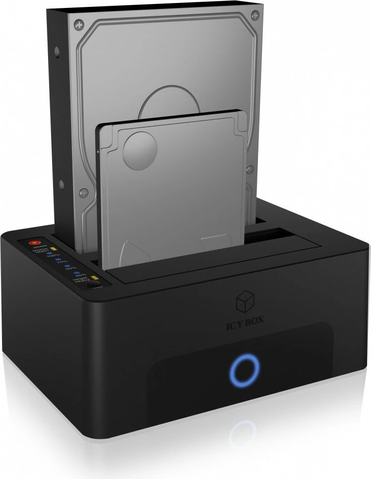 Docking station IcyBox IB-1232CL-U3 për 2x2.5" ose 3.5" SATA HDD, USB 3.0, e zezë