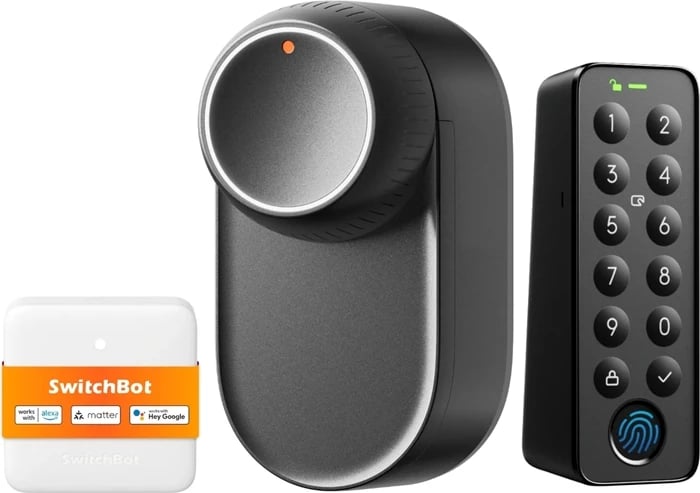 Bravë smart 3‑në‑1, SwitchBot, Lock Ultra Touch Combo W5600002, Matter për Apple/Google/Alexa, me Hub Mini dhe Keypad me shenja gishtash, Wi‑Fi/Bluetooth, e zezë