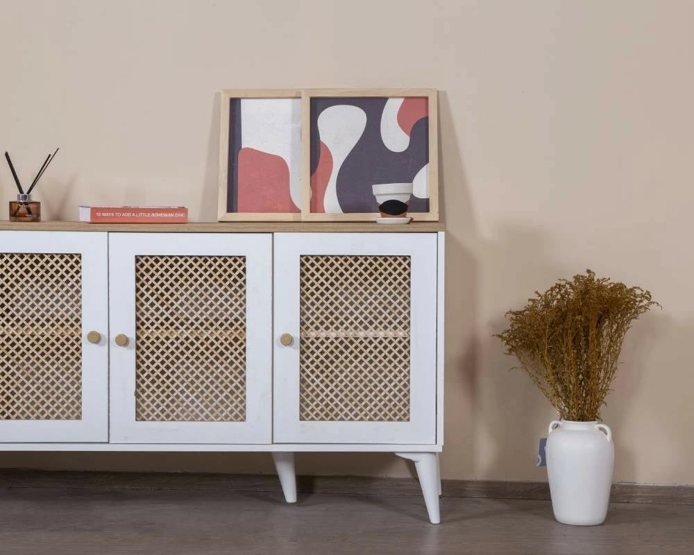 Konsol Skye Decor, ngjyrë e bardhë dhe lis, Goose