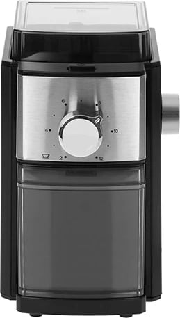 bluarëse kafe me rrota metalike, Adler AD 4448, hinkë 250g, depozitë 100g, rregullim i imtësisë dhe 2–12 porcione, 150W (300W max), e zezë/inox
