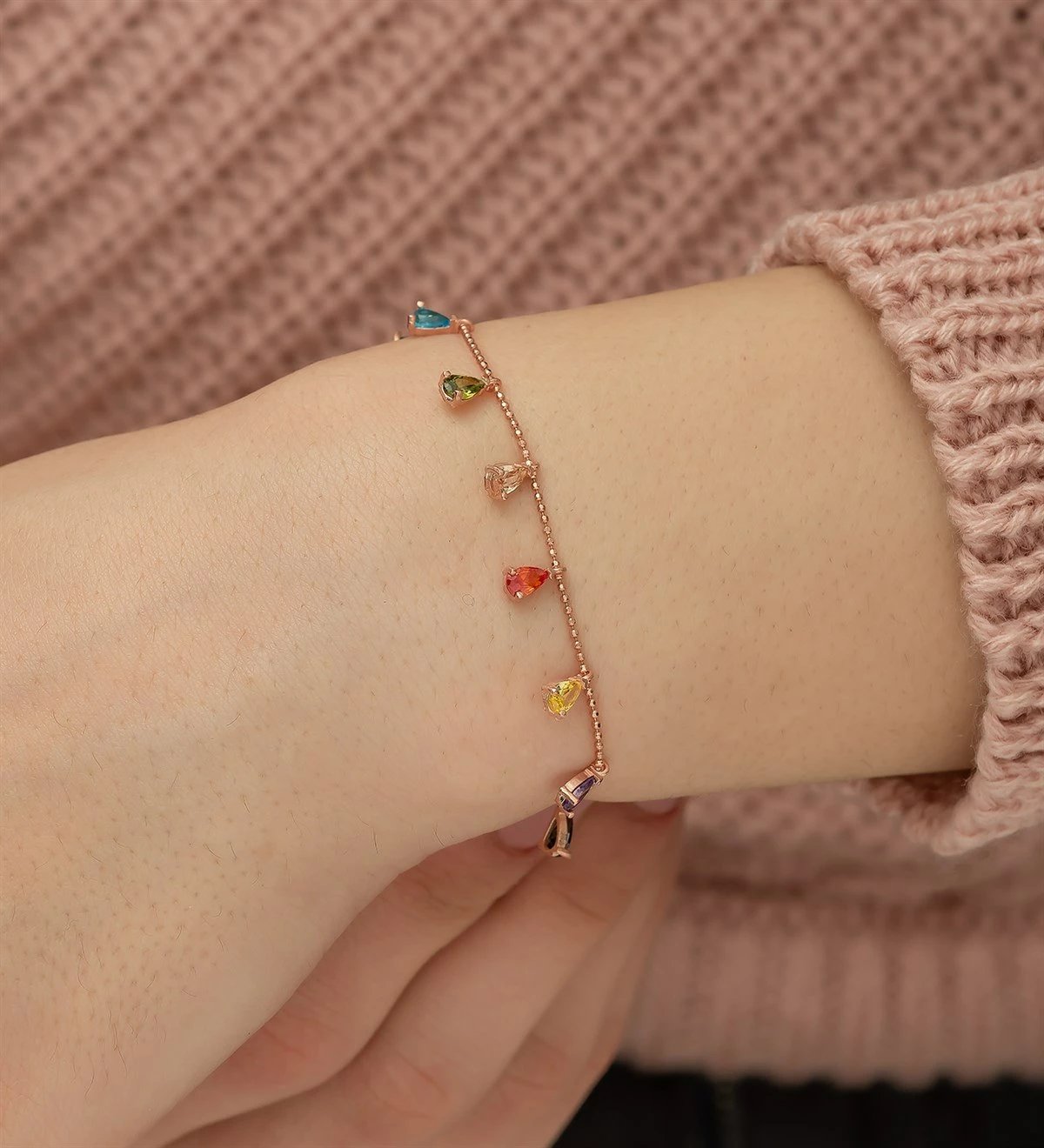 Byzylyk argjendi Jumeon, NRZ1052, ngjyrë rozë e artë, gurë zirkon shumëngjyrësh