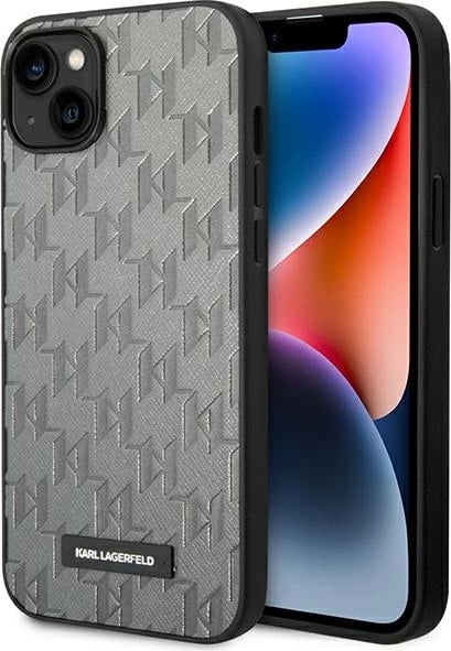Mbështjellës Karl Lagerfeld KLHCP14MSAKLHPG për iPhone 14 Plus 6.7", Saffiano Mono Metal Logo, Gri