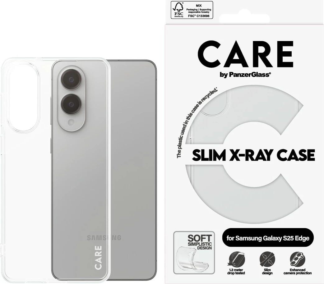Mbështjellës PanzerGlass CARE Clear X-Ray Soft Basic për Samsung Galaxy S25 Edge, transparent