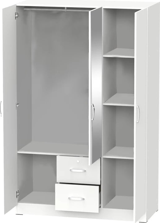 Dollap tre-fletësh i bardhë melamine, 120x52x190cm