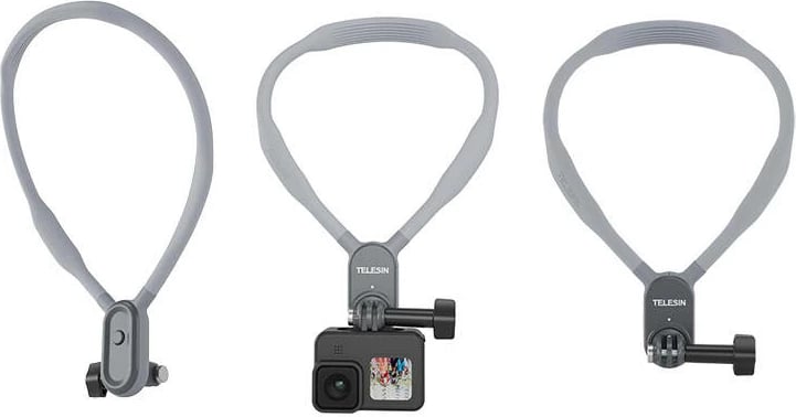 Mbajtës qafe për kamera sportive Telesin TE-HNB-001, i përshtatshëm për GoPro, DJI, Insta360, Gri