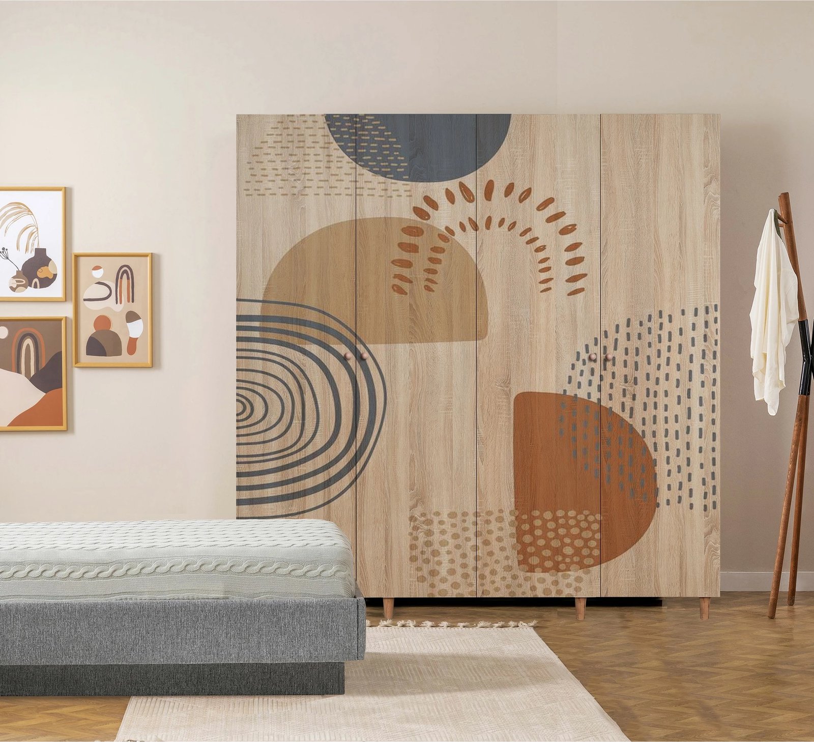 Dollap garderobe Sonomo, këmbë druri, doreza druri, Skye Decor Loni 4 -975