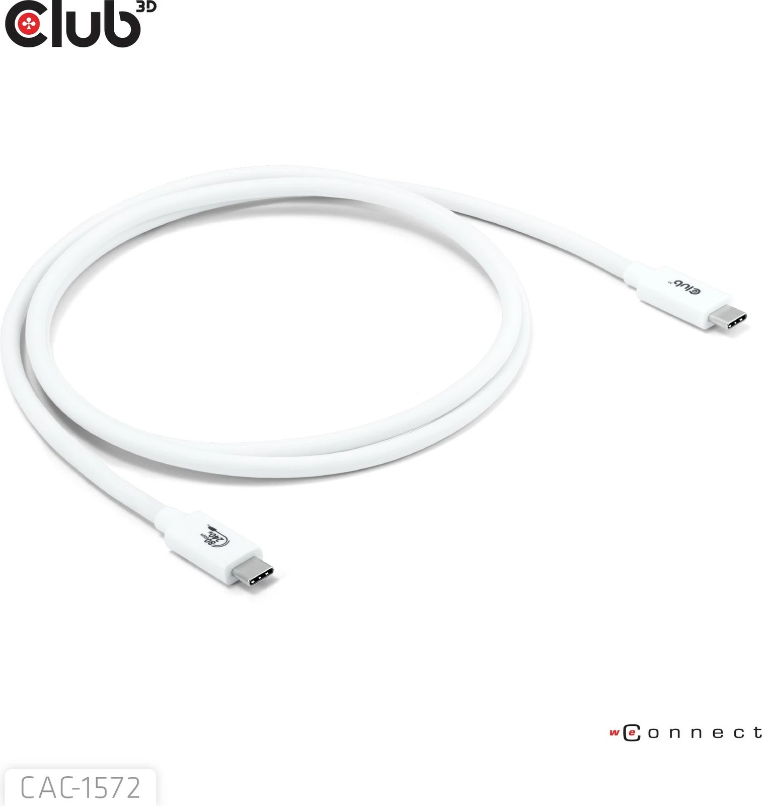 Kabllo USB Type-C Club3D 80Gbps, PD240W, 1.2m, e bardhë