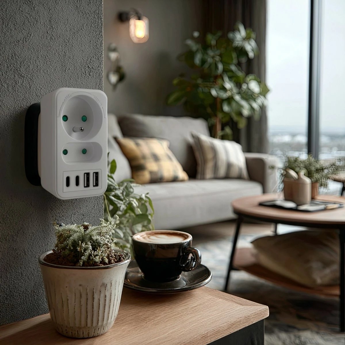 Shpërndarës prizash Maclean MCE249 F/W, 2 dalje AC (Schuko + Euro), 2x USB-A 18W, 2x USB-C PD 20W, i bardhë