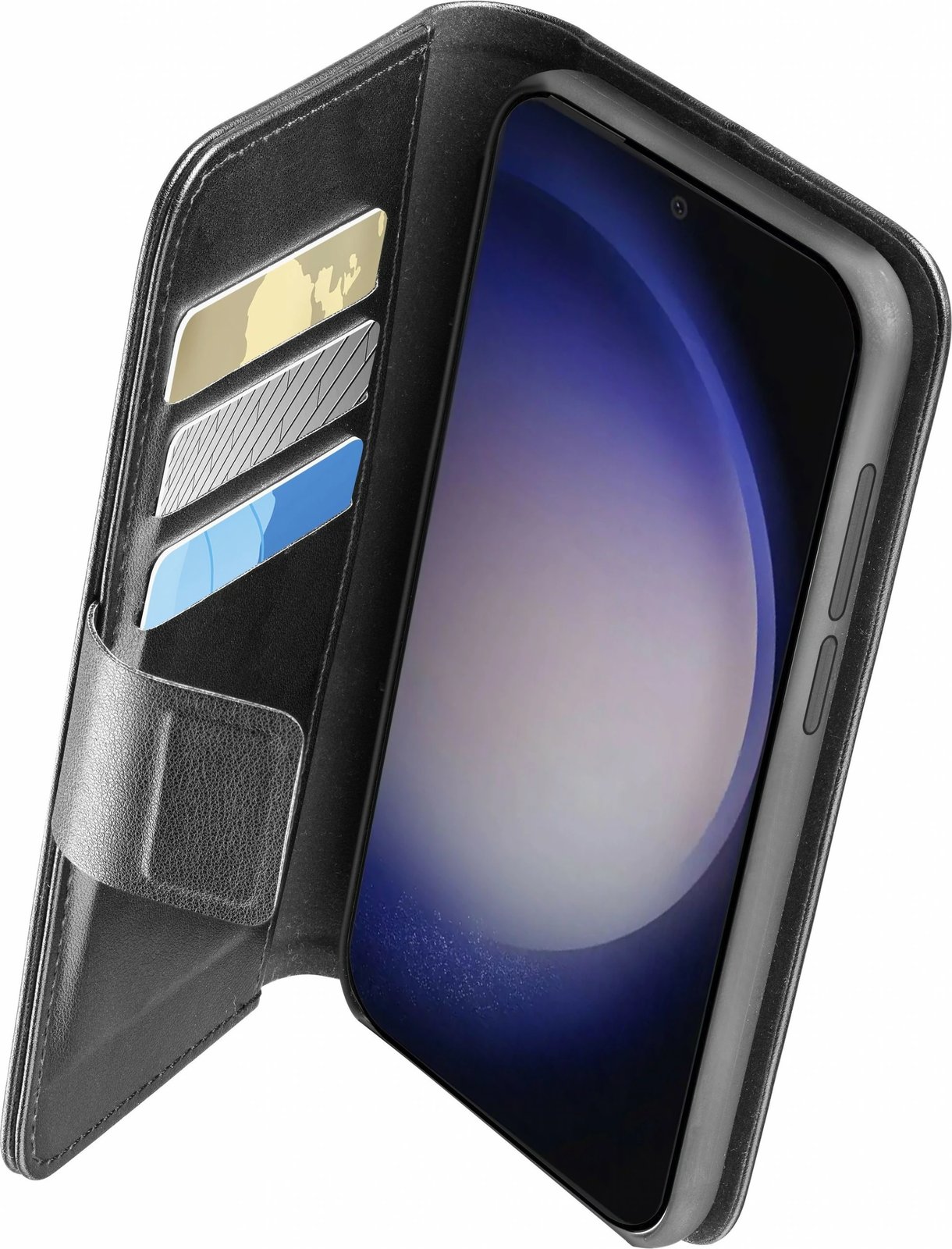 Mbështjellës Cellular Line për Samsung Galaxy S24, folio, 3 xhepa karta, e zezë