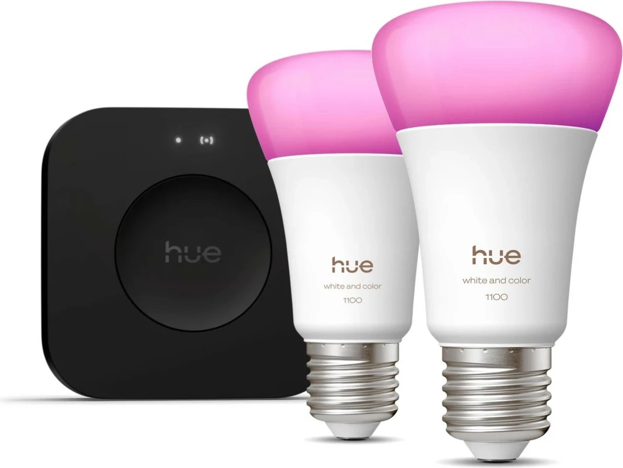 Set fillestar ndriçimi smart Philips Hue Bridge Pro + 2 E27, shumëngjyrëshe