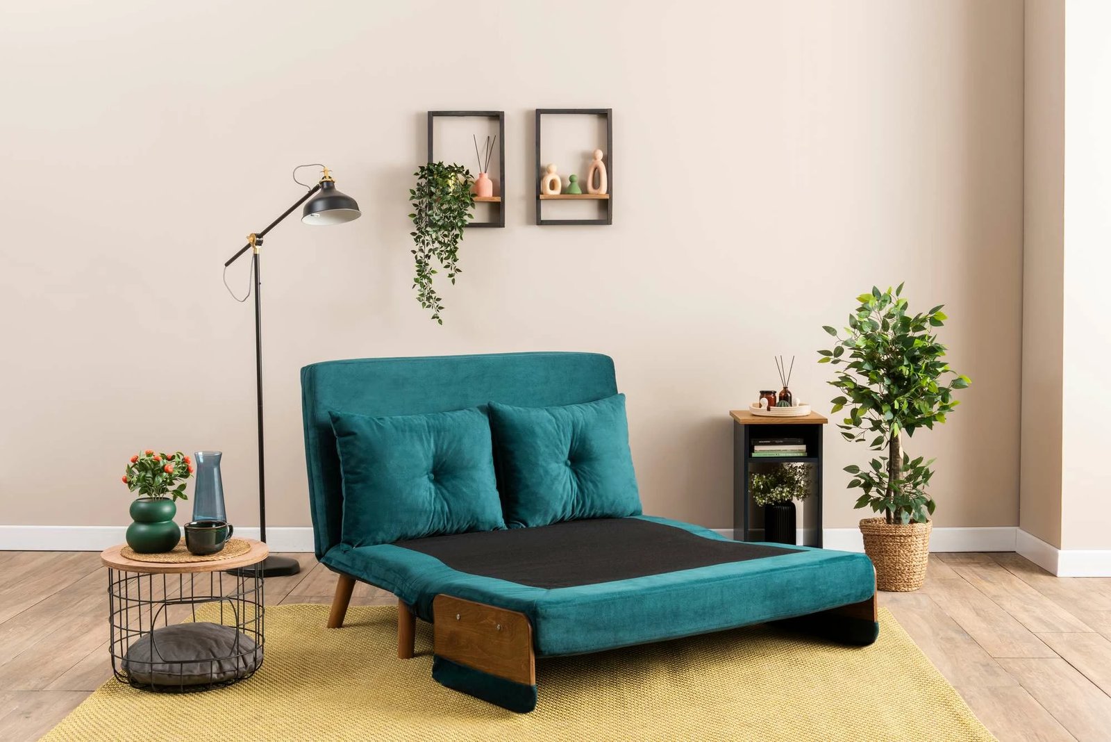 Divan-krevat dy ulëshe, ngjyrë jeshile petrol, Cosmo