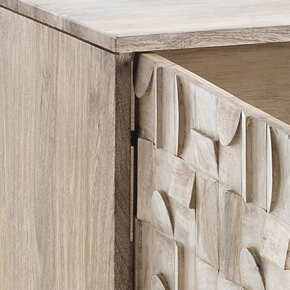 Bufe Cyclos me 3 dyer, dru mango natyral, bazë metalike e zezë, 172x45x75cm